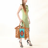 ADBG230 American Darling Hand Tooled Floral Western Leather Woven Saddle Blanket Tote Bag