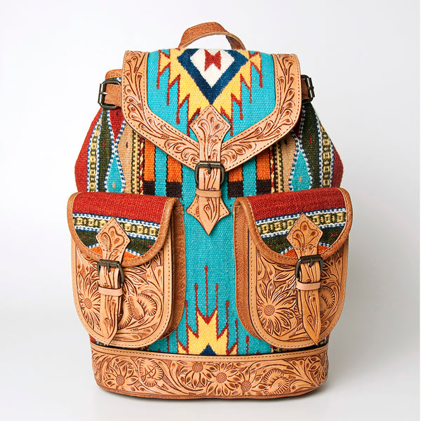 ADBG703 American Darling Handcrafted Floral Tooled Leather and Saddle Blanket Backpack Bag