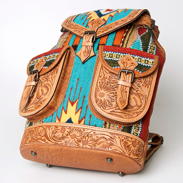 ADBG703 American Darling Handcrafted Floral Tooled Leather and Saddle Blanket Backpack Bag