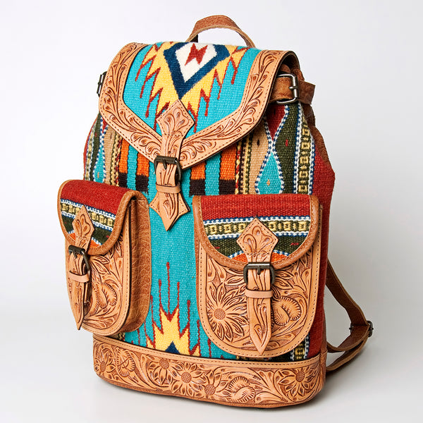 ADBG703 American Darling Handcrafted Floral Tooled Leather and Saddle Blanket Backpack Bag