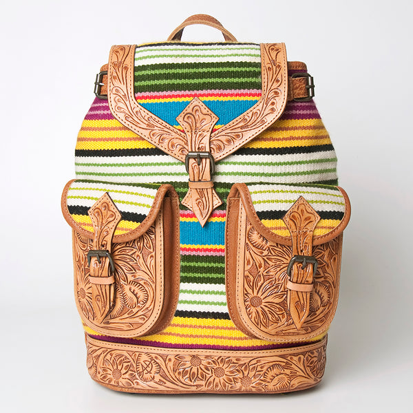 ADBG703 American Darling Handcrafted Floral Tooled Leather and Saddle Blanket Backpack Bag