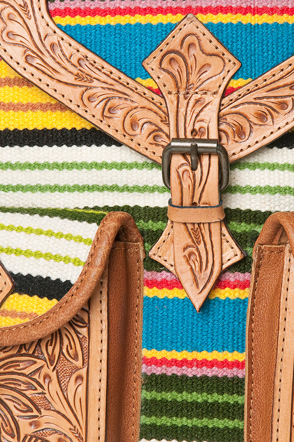 ADBG703 American Darling Handcrafted Floral Tooled Leather and Saddle Blanket Backpack Bag