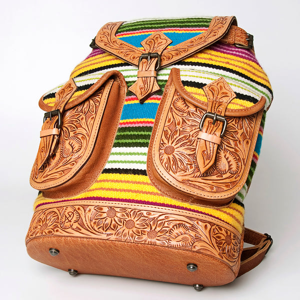 ADBG703 American Darling Handcrafted Floral Tooled Leather and Saddle Blanket Backpack Bag