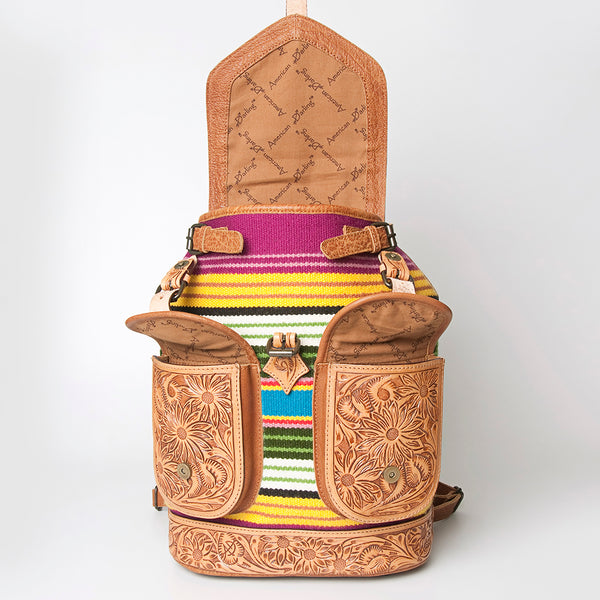 ADBG703 American Darling Handcrafted Floral Tooled Leather and Saddle Blanket Backpack Bag