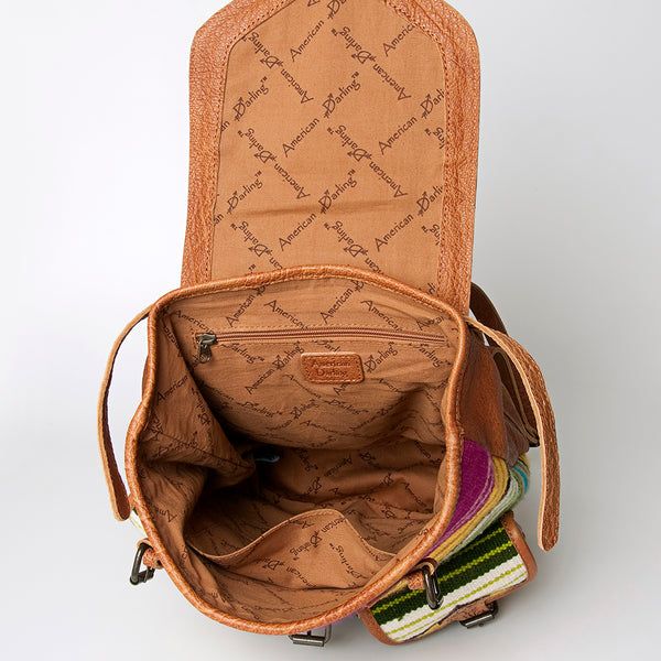 ADBG703 American Darling Handcrafted Floral Tooled Leather and Saddle Blanket Backpack Bag