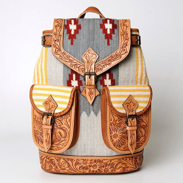 ADBG703 American Darling Handcrafted Floral Tooled Leather and Saddle Blanket Backpack Bag