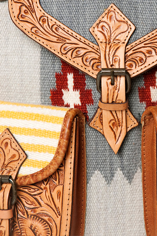 ADBG703 American Darling Handcrafted Floral Tooled Leather and Saddle Blanket Backpack Bag