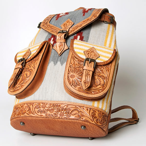 ADBG703 American Darling Handcrafted Floral Tooled Leather and Saddle Blanket Backpack Bag