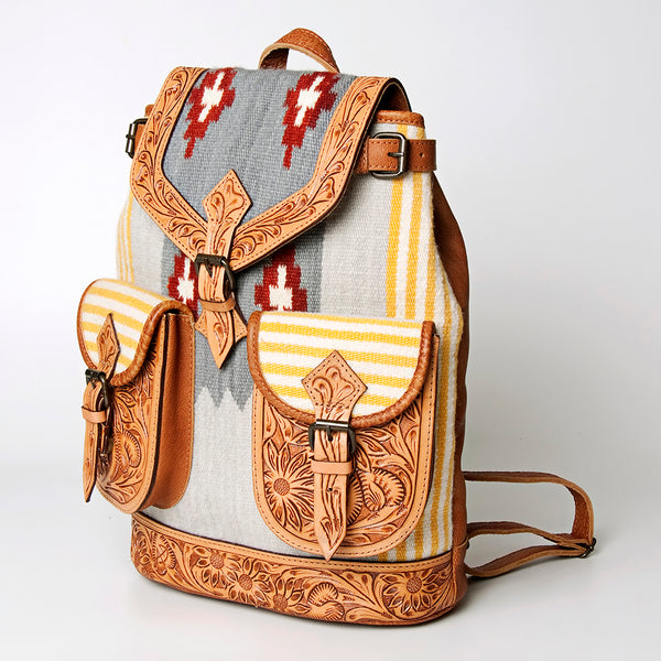 ADBG703 American Darling Handcrafted Floral Tooled Leather and Saddle Blanket Backpack Bag