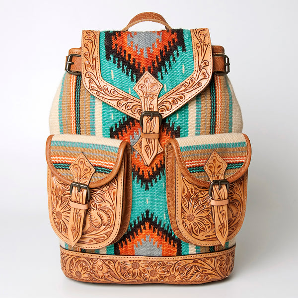 ADBG703 American Darling Handcrafted Floral Tooled Leather and Saddle Blanket Backpack Bag