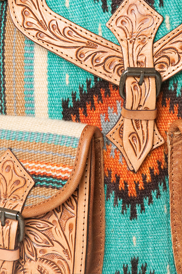 ADBG703 American Darling Handcrafted Floral Tooled Leather and Saddle Blanket Backpack Bag