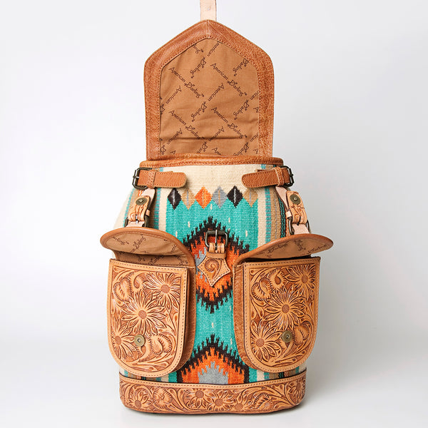 ADBG703 American Darling Handcrafted Floral Tooled Leather and Saddle Blanket Backpack Bag