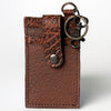ADCCZ104 Embossed Brown Leather Keychain Cardholder Wallet - Snap & Clip