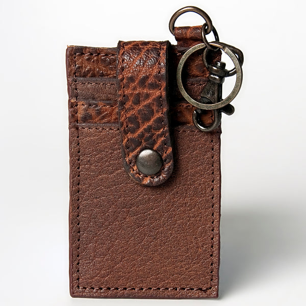 ADCCZ104 Embossed Brown Leather Keychain Cardholder Wallet - Snap & Clip