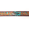 LC-ADBLF128 Hand-Tooled Leather Belt Buckle - Skull & Feather Turquoise Design