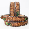 LC-ADBLF129 Hand Tooled Leather Western Belt - Floral & Cactus Design
