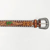 LC-ADBLF129 Hand Tooled Leather Western Belt - Floral & Cactus Design