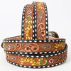 LC-ADBLF130 Hand Tooled Leather Western Belt - Sunflower, Paisley & Floral Pattern with Silver Buckle
