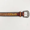 LC-ADBLF132 Tooled Leather Western Belt - Sunflower & Paisley Design with Turquoise Diamond Border