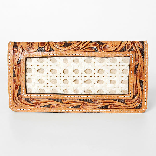 ADBG488 Western Hand Tooled Genuine Leather Floral Crossbody Wallet Clutch