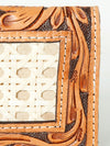ADBG488 Western Hand Tooled Genuine Leather Floral Crossbody Wallet Clutch
