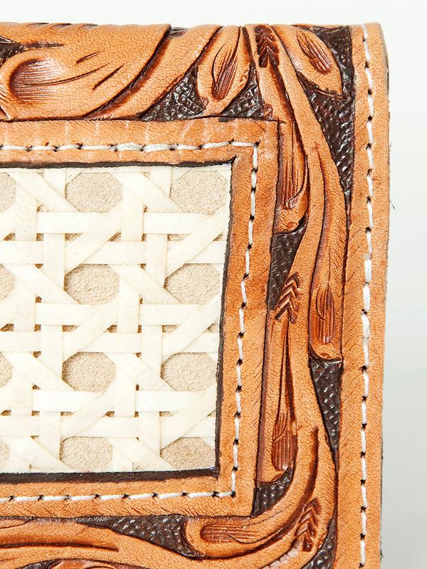 ADBG488 Western Hand Tooled Genuine Leather Floral Crossbody Wallet Clutch