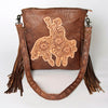ADBG719 American Darling Hand Tooled Leather Large Cross body Bag Western Fringed Handbag