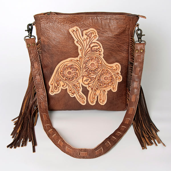 ADBG719 American Darling Hand Tooled Leather Large Cross body Bag Western Fringed Handbag