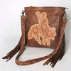 ADBG719 American Darling Hand Tooled Leather Large Cross body Bag Western Fringed Handbag
