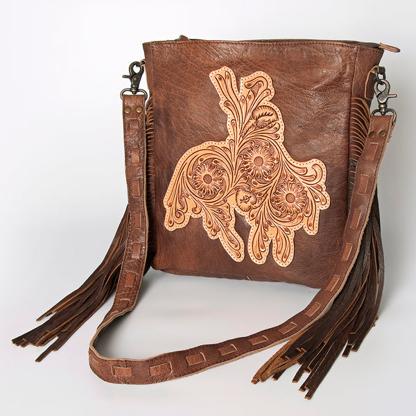 ADBG719 American Darling Hand Tooled Leather Large Cross body Bag Western Fringed Handbag