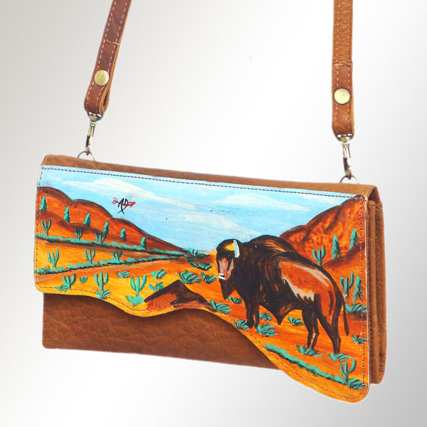 ADBGM179 Handcrafted Western Tooled Leather Crossbody with Artistic Rodeo Design