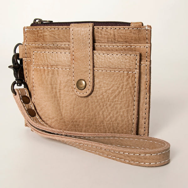 ADBG816 American Darling Genuine Leather Wristlet Card Holder with Snap Tab & Zip Pocket