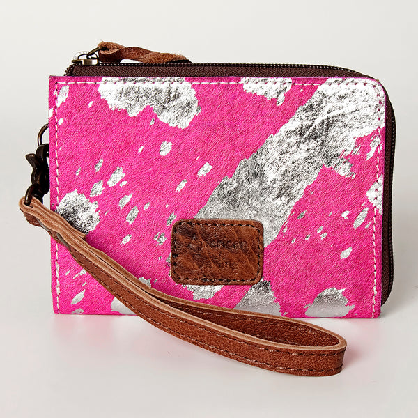 ADBG821 Vibrant Pink Hair-on-Hide Wristlet Wallet - Genuine Leather Western Card Holder