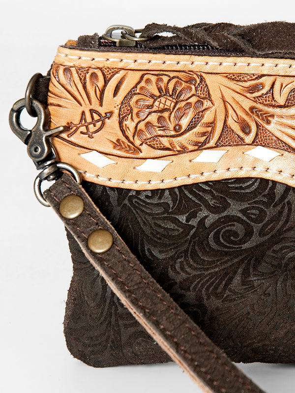 ADBG344 American Darling Hand Tooled Leather WristletBag