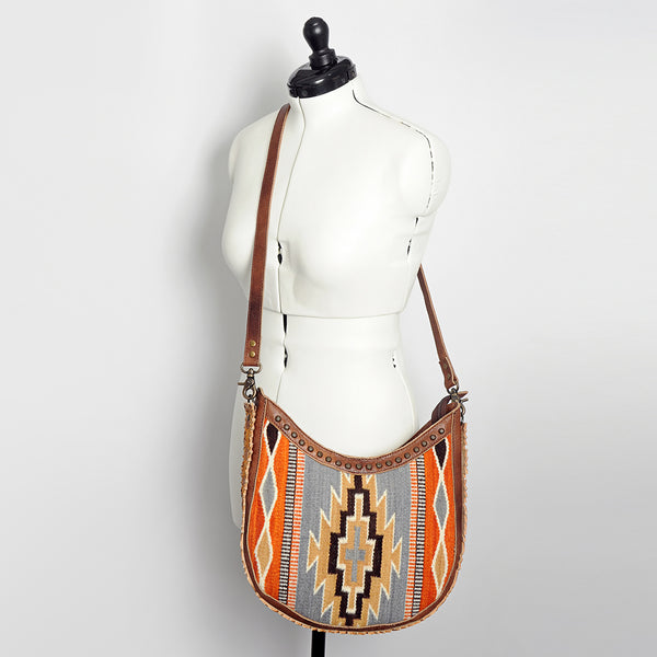 ADBG699 American Darling Handcrafted Hand Tooled Leather and Saddle Blanket Crossbody Bag