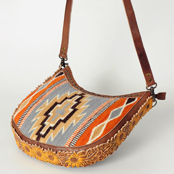 ADBG699 American Darling Handcrafted Hand Tooled Leather and Saddle Blanket Crossbody Bag