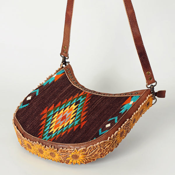 ADBG699 American Darling Handcrafted Hand Tooled Leather and Saddle Blanket Crossbody Bag