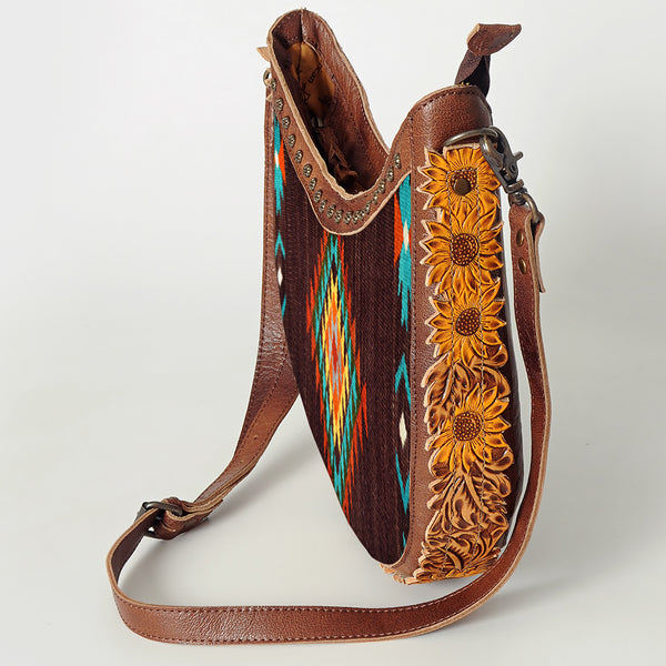 ADBG699 American Darling Handcrafted Hand Tooled Leather and Saddle Blanket Crossbody Bag