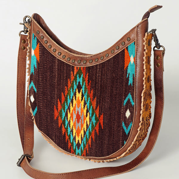 ADBG699 American Darling Handcrafted Hand Tooled Leather and Saddle Blanket Crossbody Bag