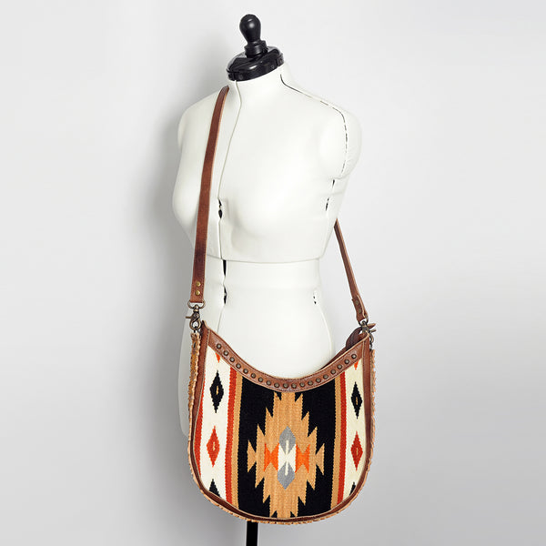 ADBG699 American Darling Handcrafted Hand Tooled Leather and Saddle Blanket Crossbody Bag