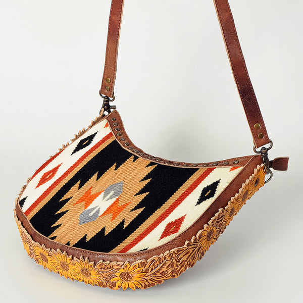 ADBG699 American Darling Handcrafted Hand Tooled Leather and Saddle Blanket Crossbody Bag