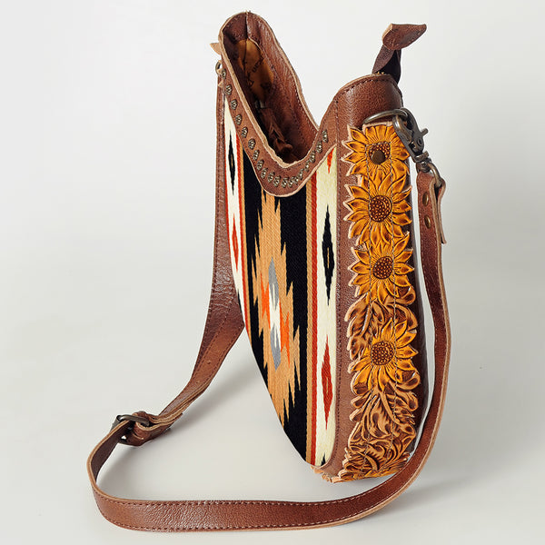 ADBG699 American Darling Handcrafted Hand Tooled Leather and Saddle Blanket Crossbody Bag