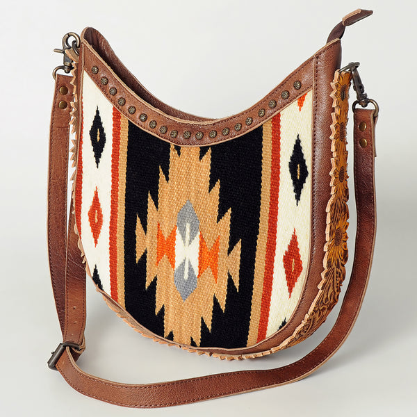 ADBG699 American Darling Handcrafted Hand Tooled Leather and Saddle Blanket Crossbody Bag