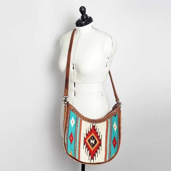 ADBG699 American Darling Handcrafted Hand Tooled Leather and Saddle Blanket Crossbody Bag