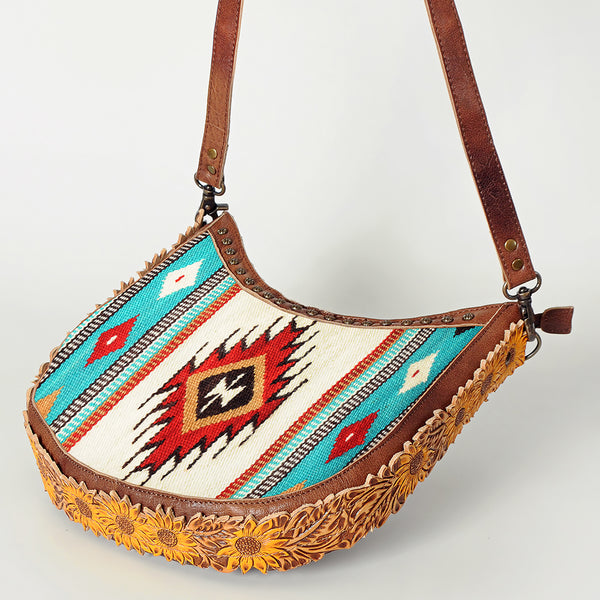 ADBG699 American Darling Handcrafted Hand Tooled Leather and Saddle Blanket Crossbody Bag