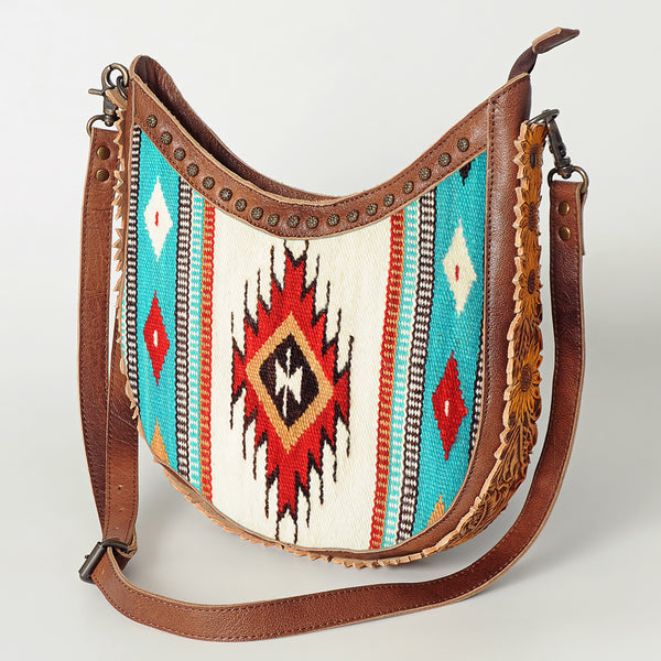 ADBG699 American Darling Handcrafted Hand Tooled Leather and Saddle Blanket Crossbody Bag