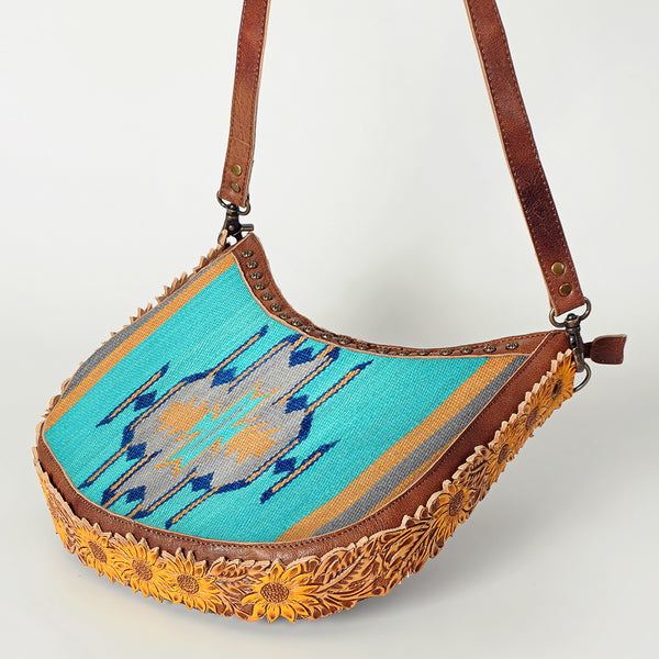 ADBG699 American Darling Handcrafted Hand Tooled Leather and Saddle Blanket Crossbody Bag