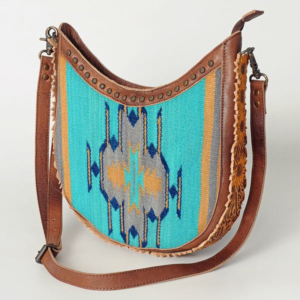 ADBG699 American Darling Handcrafted Hand Tooled Leather and Saddle Blanket Crossbody Bag