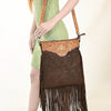 ADBGS192 Floral Embossed Leather Large Crossbody Bag with Fringe & Tooled Strap - Western Elegant Purse