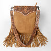 ADBGS192 Floral Embossed Leather Large Crossbody Bag with Fringe & Tooled Strap - Western Elegant Purse